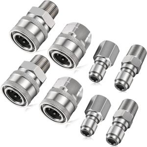 3/8 Inch Pressure Washer Quick Connect Fittings,Stainless Steel Pressure Washer couplers for Home and Commercial,Female and Male Thread,Pressure Washer Adapter-5000PSI(8 Pack)