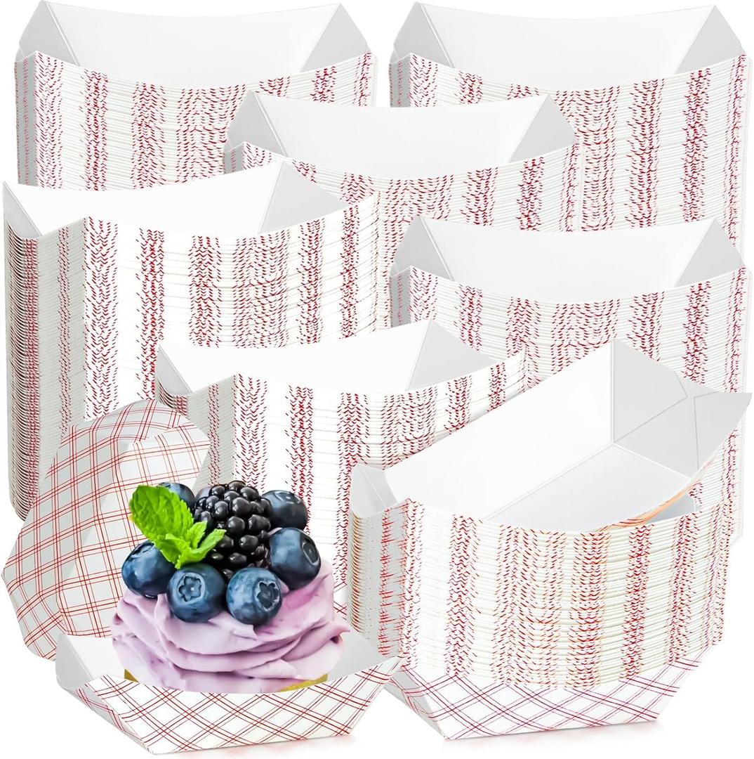 Mini Tiny Paper Food Boats (100 Pack) Disposable Red & White Checkered Paper Food Trays, Eco Friendly Paper Food Trays, Serving Boats for Concession Food & Condiments, Condiment 