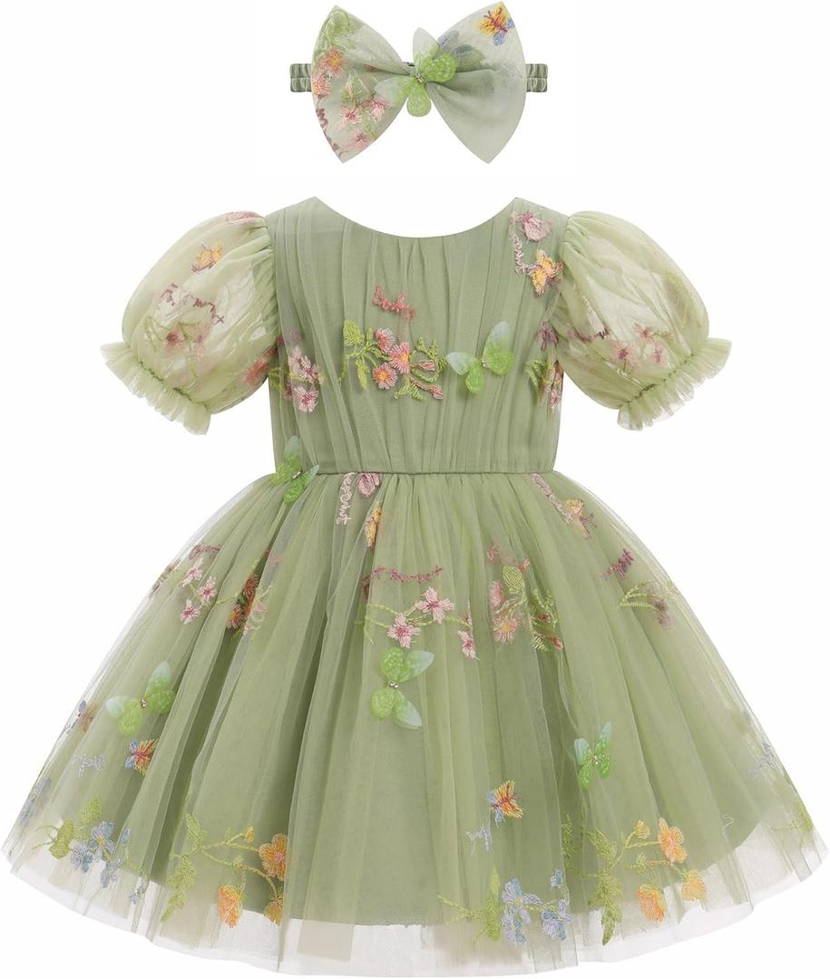 ODASDO Toddler Girls Party Dress Butterfly Birthday Outfit Rainbow Tulle Tutu Princess Dresses with Bowknot Headband