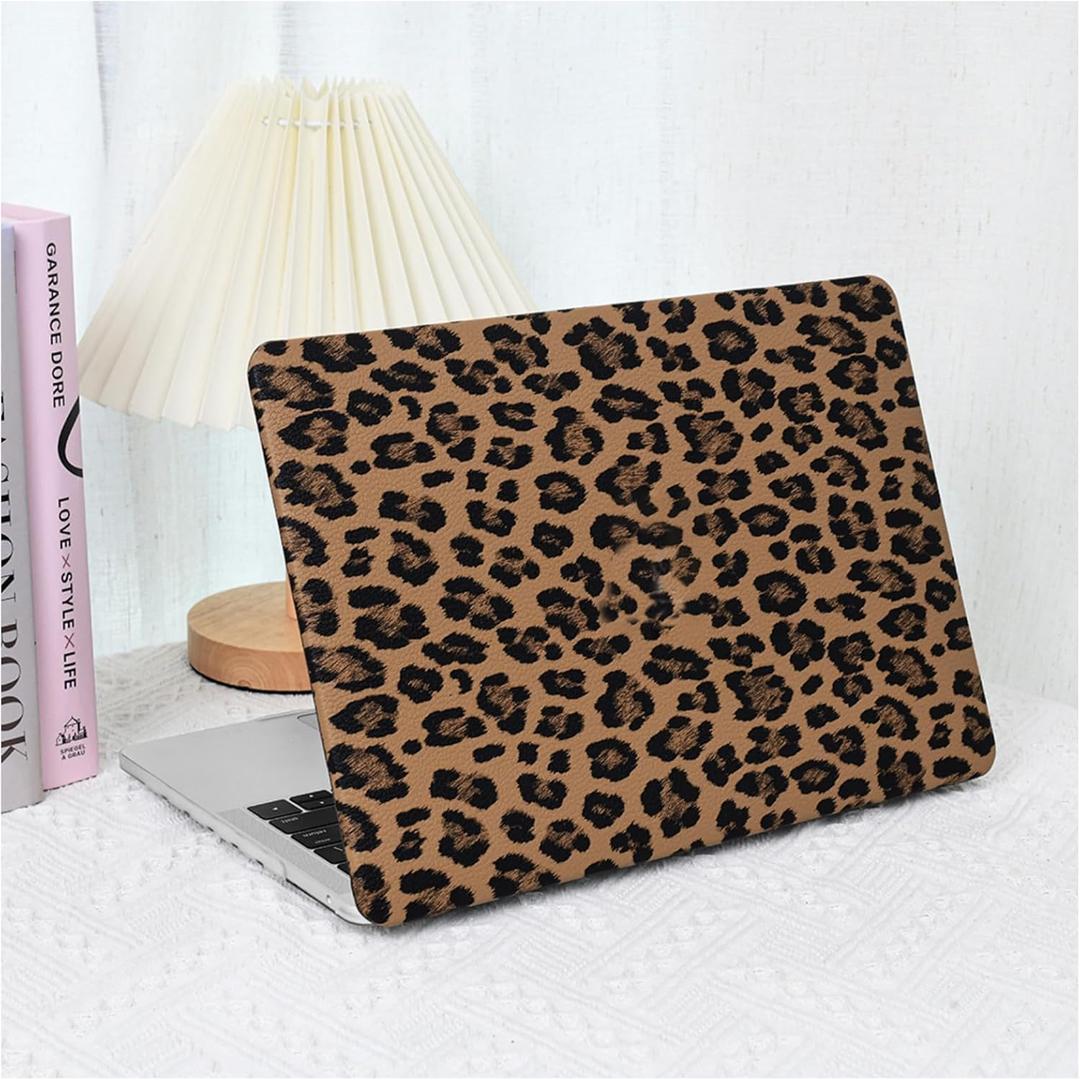 Compatible with MacBook Air 13 inch Case 2022-2018 M1 A2337 A2179 A1932,Leather Leopard Print for Mac Air 13,Cheetah Case with Keyboard Cover for MacBook Air 13-inch Cow Pattern,Leopard Brown