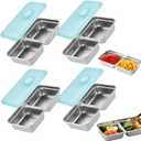 Grab and Go Snack Containers, Stainless Steel Double Compartment Snack Containers with Lids, Reusable Condiment Container-Dishwasher Safe,Travel & Outdoor Camping Food Storage (4pcs)