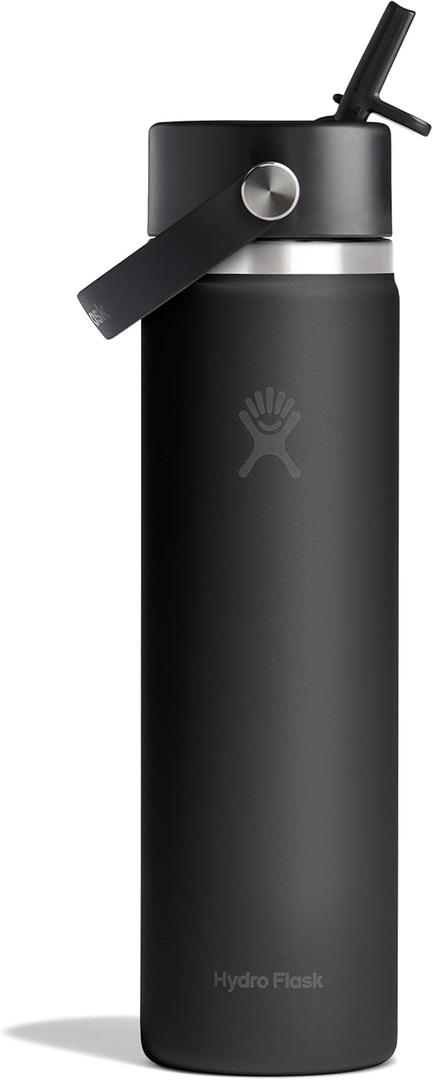 Hydro Flask Water Bottle - Insulated Stainless Steel - Wide Straw Lid, Non Spill, Leakproof in 24 Oz Tonal Black