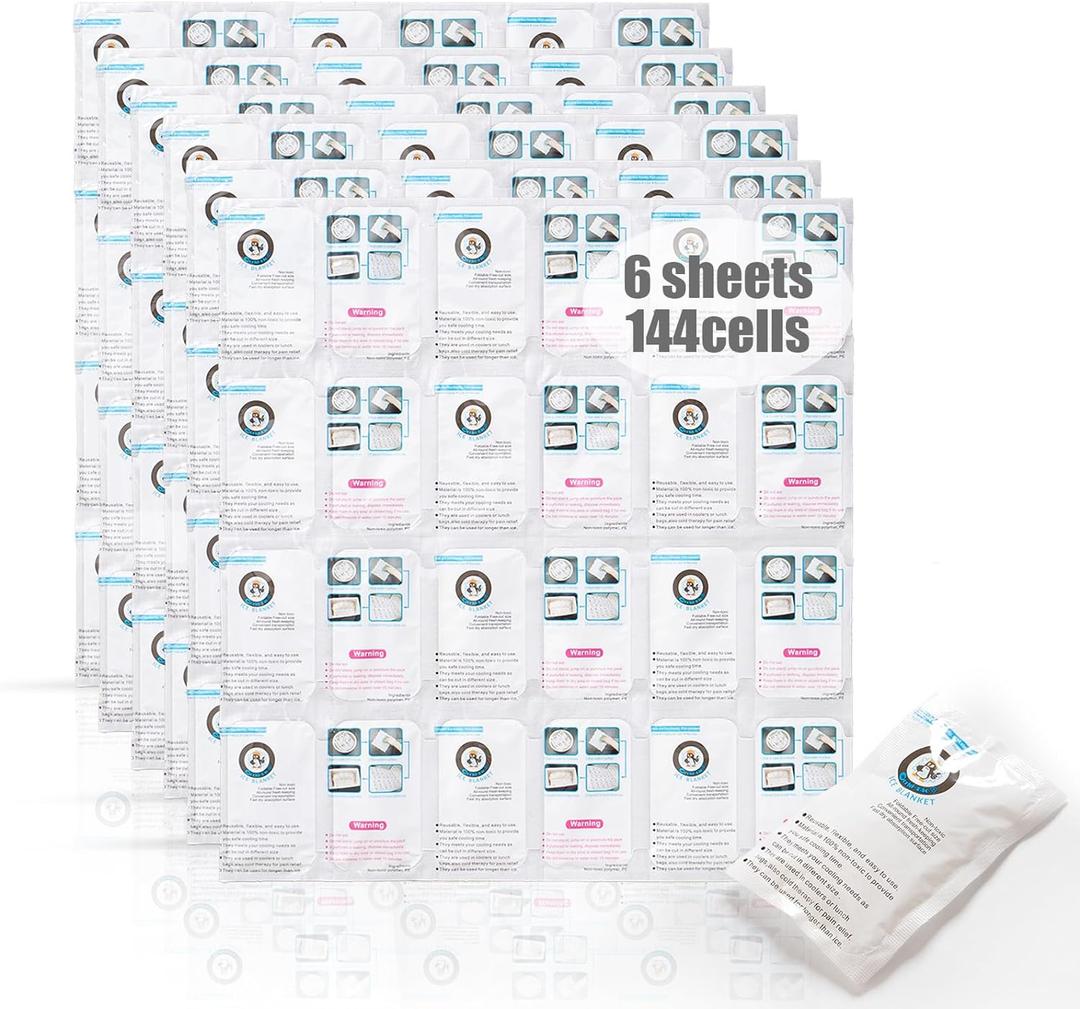 Shipping Cold Packs Dry Ice for Shipping Frozen Food, Flexible Cold Ice Pack Sheets for Coolers, Long Lasting Freezer Ice Packs 14'' X 13'' 144 Cells