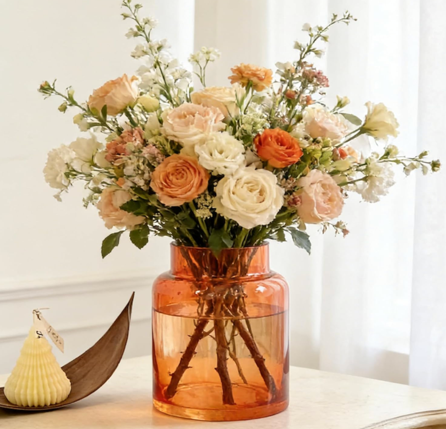 BLOFLO Clear Glass Vase, 7 Inch Large Glass Vase for Flowers, Modern Thick Glass Flower Vases for Centerpieces, Decorative Glass Cylinder Hydroponic Vase for Wedding, Home, Office (Clear, 7Inch)