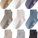 Toddler Grip Socks Non Slip Crew Cute Seamless Cotton Socks for Baby Boys Girls Infants Kids 9 Pairs (3-12 Months, Multicolor)