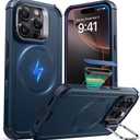 ESR for iPhone 16 Pro Case with Stash Stand, Camera Control, 23FT Military-Grade Shock-Absorbing Drop Protection, Compatible with MagSafe Accessories, Magnetic Cyber Series, Navy Blue