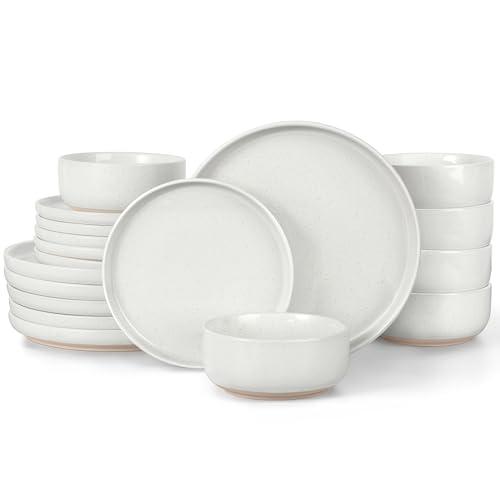 LIANYU 18-Piece Dinnerware Sets for 6, Stoneware Dinner Plates and Bowls, Kitchen Dining Dishes Set, Dishwasher & Oven Safe, Snowy White