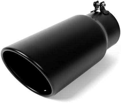 KHK 4" to 5" Exhaust Tip - 12" Long Diesel Exhaust Tips,4" Inlet 5" Outlet Stainless Steel Bolt-On Angle Cut Truck Tailtip, Universal Fit for Trucks & Cars -Black Powder Coated
