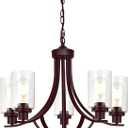 MELUCEE Farmhouse Chandelier Classic 22.6" Contemporary 5-Light Chandelier Lighting with Clear Glass Shade, Kitchen Light Fixtures Ceiling Foyer Lighting in Oil Rubbed Bronze Finish
