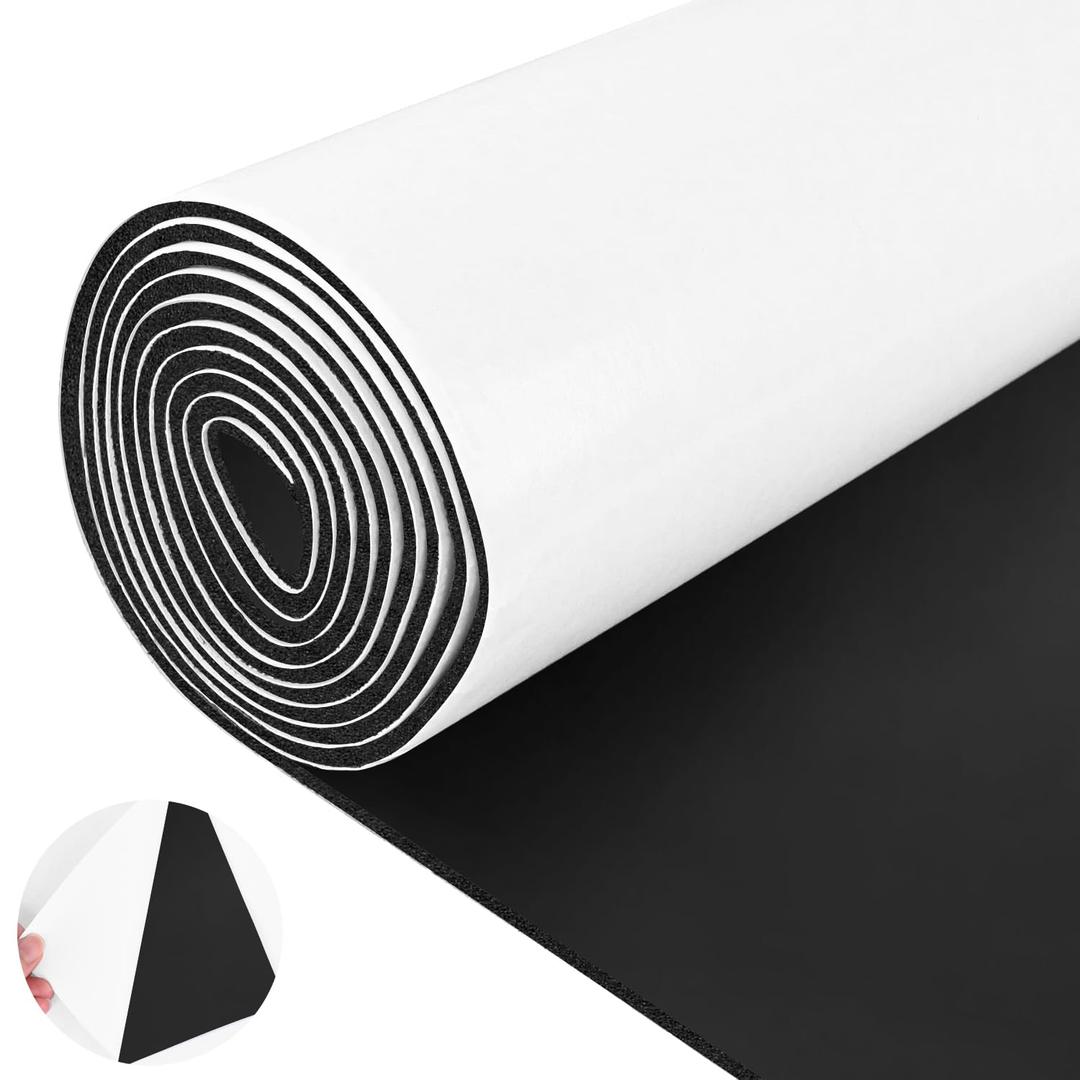 ToLanbbt Sponge Neoprene Foam Sheet with Adhesive - 1/8 Thick, 12 x 59 Closed Cell Foam Rubber Roll, Weatherproof Soundproof Padding for Automotive, Cabinet, Furniture, Crafts, DIY, Black