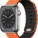 Compatible with Apple Watch Ocean Bands 38mm 40mm 41mm 42mm 44mm 45mm 46mm 49mm Soft Silicone Wristbands Replacement Strap for iWatch Ultra 2 Ultra SE Series 10 9 8 7 6 5 4 3 2 1 Women Men (Orange/Black)