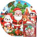 72Pcs Christmas Puzzle for Kids Large Round Floor Puzzles Santa Snowman Elk Jigsaw Puzzles for Holiday Party Favors Supplies