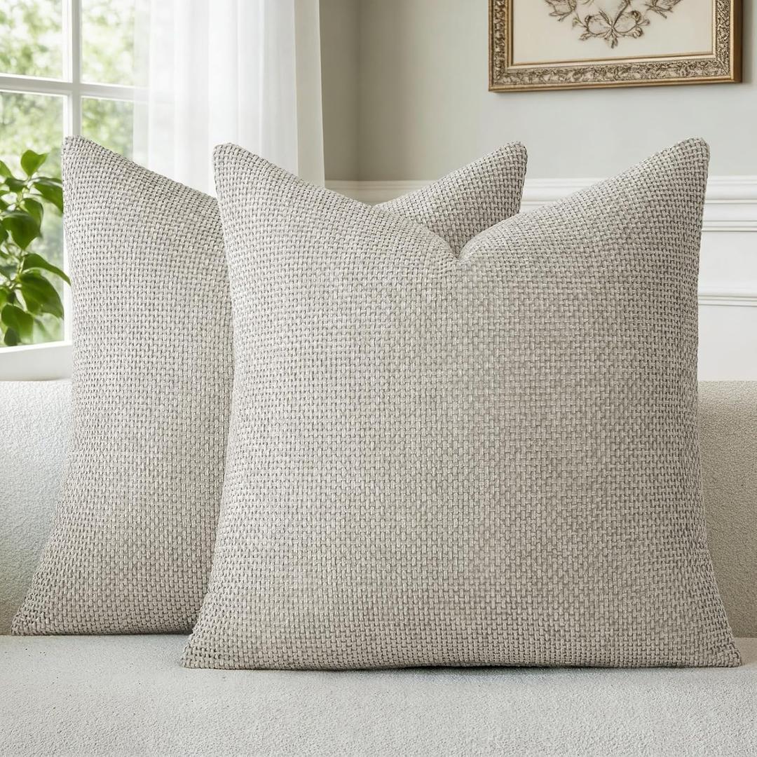a moment Grey-Beige Chenille Throw Pillow Covers 20x20 Inch Pack of 2 Modern Decorative Throw Pillow Cases Farmhouse Cross Throw Pillowcases Home Decor for Sofa Bedroom Living Room