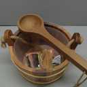 Sauna Bucket and Ladle Set - Handmade from Canadian Red Cedar Wood - Natural Rope Handle - 1 Gallon (4 Liters) Water Capacity
