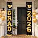 2026 Graduation Decorations Porch Banner Black and Gold, Congrats Grad Class of 2026 Banner for Graduation Party Decorations for Front Door, Porch and Graduation Party Supplies