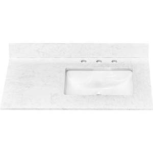 36 in.W x 22 in.D Bathroom Vanity Sink Top, White Engineered Stone Bathroom Vanity Top with Undermount Right Offset Sink, Vanity Countertop with Pre-Drilled 3 Faucet Holes and Backsplash