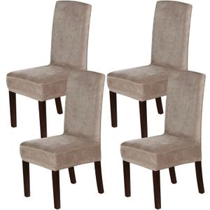 H.VERSAILTEX Dining Chair Covers Stretch for Dining Room Set of 4 Parson Chair Slipcovers Protectors, Soft Thick Solid Velvet Fabric Washable, Taupe