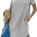 YEXIPO Women's Casual Summer Short Sleeve T Shirt Dress Nightgown Crew Neck Loose Solid Color Basic Dresses with Pockets M