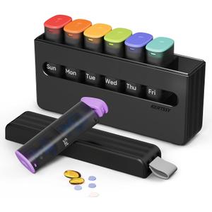 Weekly Pill Organizer 2 Times a Day - Am Pm Pill Box 7 Day, Large Twice Medicine Pill Case for Daily Medication, Vitamins, Fish Oils, Supplements Portable Week Pill Holder Container, Translucent Black