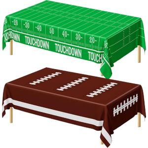 QZYL Football Party Decorations 2026, Disposable Football Tablecloth, 2 PCS Brown Green Decoration Runner, Game Day Theme Table Cloth, Plastic Table Cover for Game Day Touchdown Party Supplies (2pcs 54x108 in)