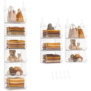 X-cosrack 6 Tier Closet Hanging Organizer, Clothes Hanging Shelves with 4 Hanging Hooks 5 S Hooks, Wire Storage Basket Bins, for Clothing Sweaters Shoes Handbags Clutches Accessories Patent
