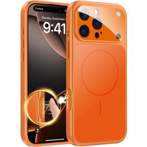 TOBOVON Magnetic for iPhone 16 Pro Max Case with Camera Lens Protector, Compatible with MagSafe, Camera Control Button, Slim Shockproof Phone Cover for iPhone16 ProMax, Orange