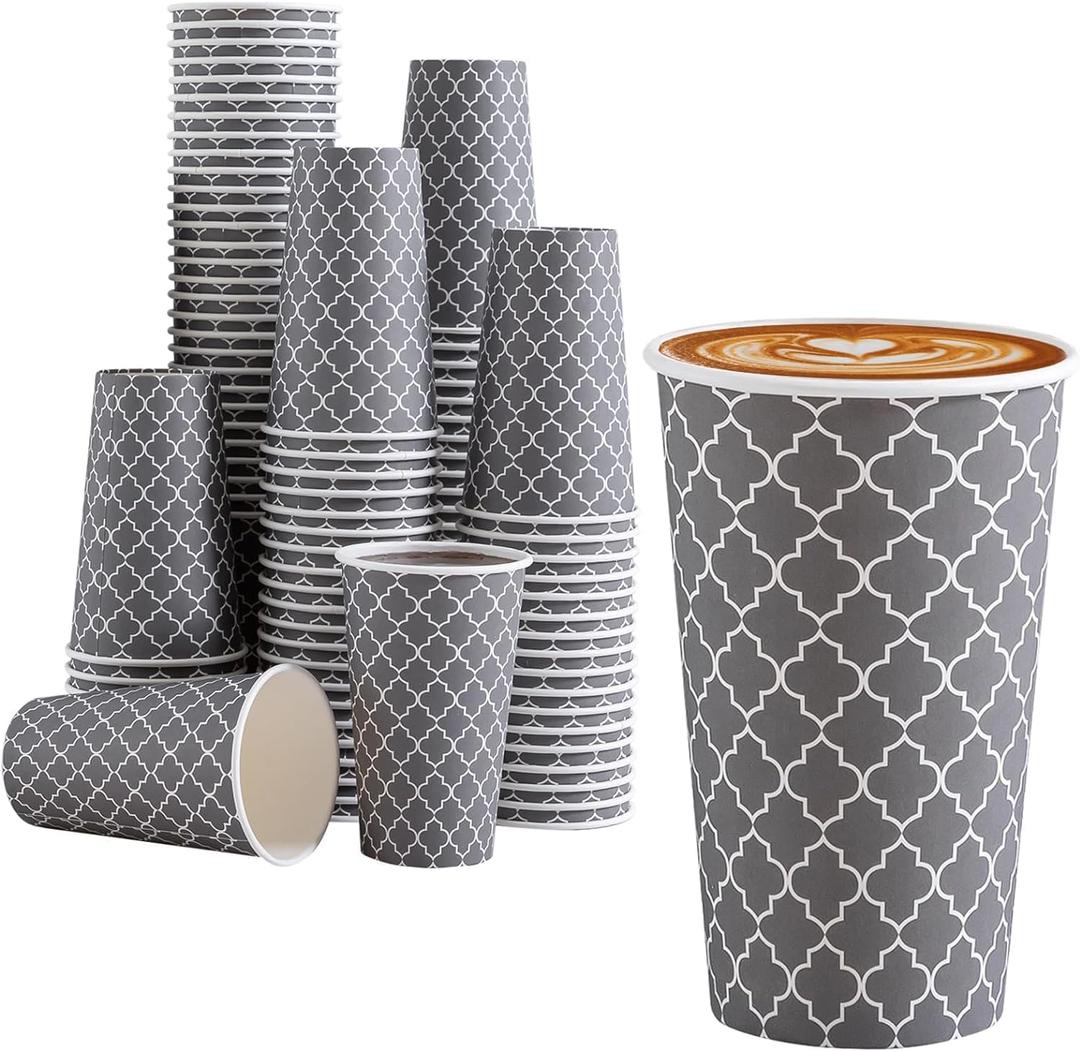 Lamosi Coffee Cups 16 oz 180 Pack, Disposable Coffee Cups, Disposable Cup,16 oz Hot Cup, Paper Insulated Cup for Cold Hot Drinks (No Lids)