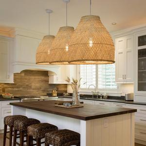 Arturesthome 1 Light Boho Bamboo Chandelier for Kitchen,15.7" Rustic Bamboo Basket Pendant Light Fixture Farmhouse Hanging Lighting for Dining Table Kitchen Island Sink