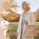 Woven Tote Bag, Foldable Large Capacity Mesh Shoulder Bag with Waterproof Bottom Retro Handle Tote Handbag for Daily Travel Holiday, Khaki