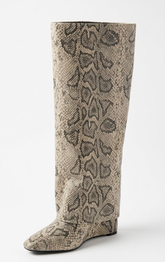 Women's High Heel Over the Knee Boots - Pleated Snakeskin Thigh High Booties, 8.5