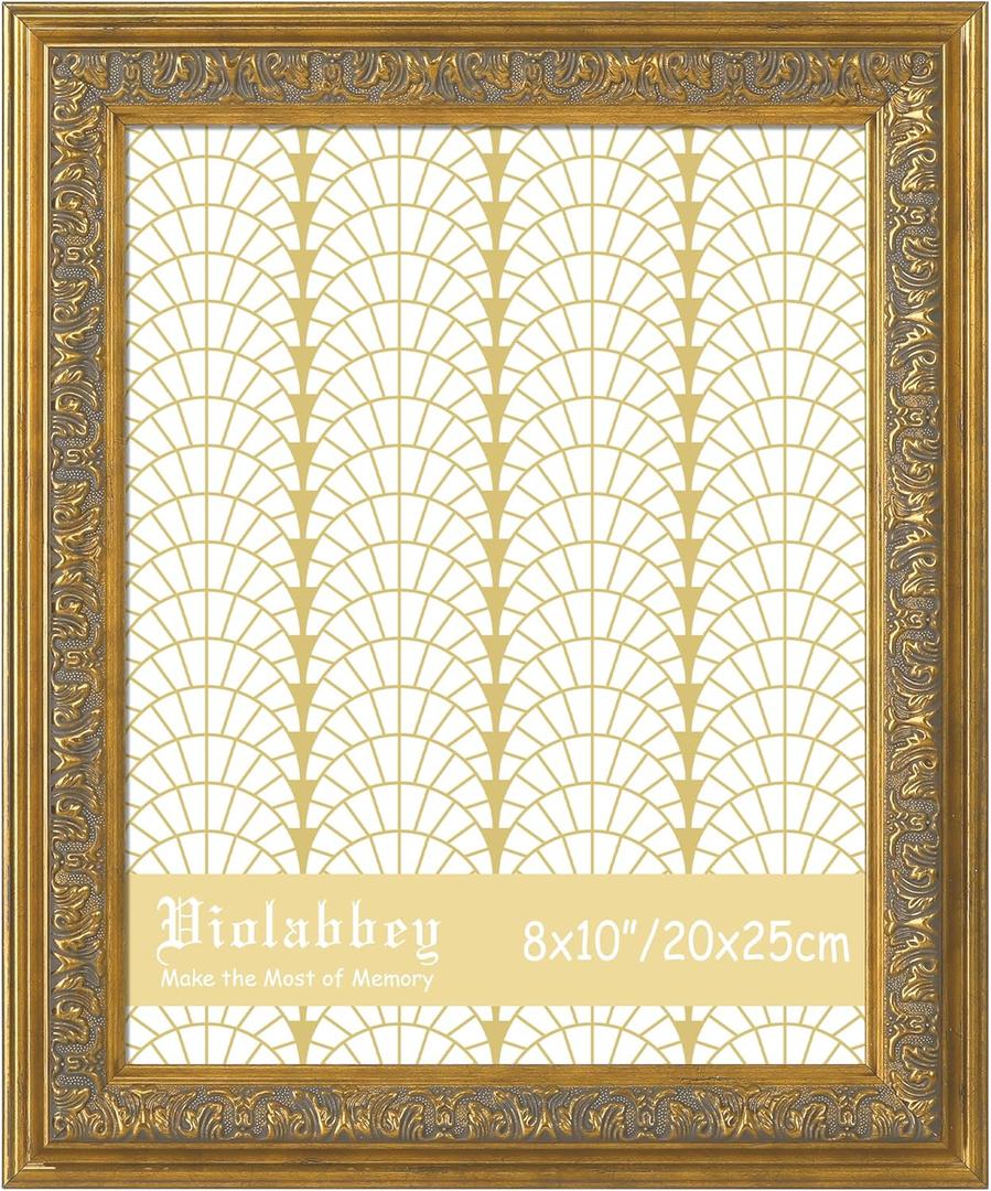 VIOLABBEY 8x10 Picture Frame Gold, Vintage Photo Frames Ornate without Mat for Tabletop or Wall Hanging