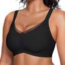 Vertvie Wireless Bras Women Seamless Jelly Supportive Mesh Crossover Bra No Underwire Push Up Full Coverage T-Shirt Bralette (XX-Large, Black)