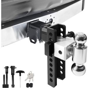 Adjustable Trailer Hitch Towing Ball Mounts Fits 2 inch Receiver, Drop Hitch-Tow Hitch, 8 inch Drop/Rise, 2" & 2-5/16" Ball Hitches for Trucks, Trailer Hitches with Anti-Theft Pin (2"-8" Drop)
