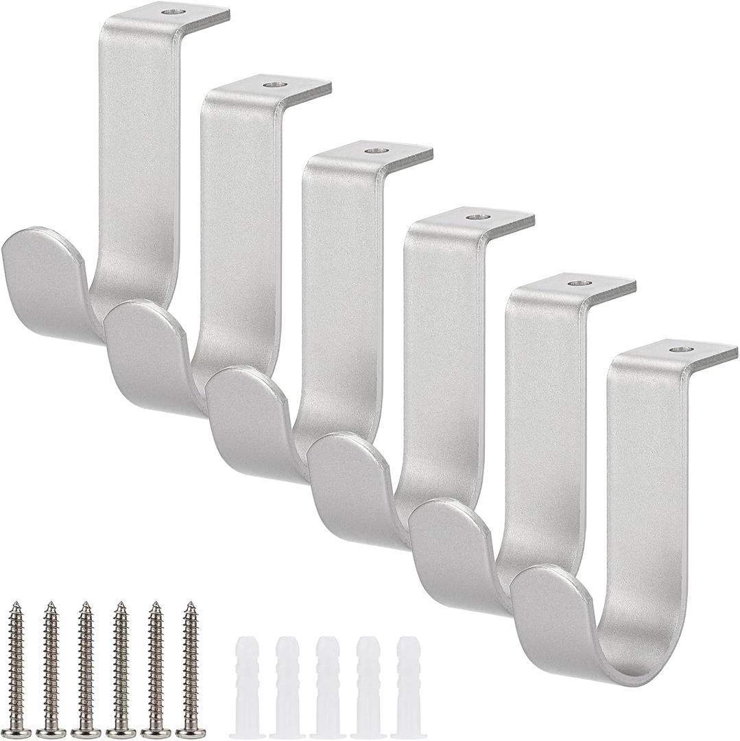 Sumnacon Ceiling Curtain Rod Brackets Set of 6 Metal Curtain Rod Bracket for Ceiling Curtain Rod Holder for 1 Inch Rod Sturdy Silver Ceiling Mount Curtain Rod Hooks for Bedroom Living Room