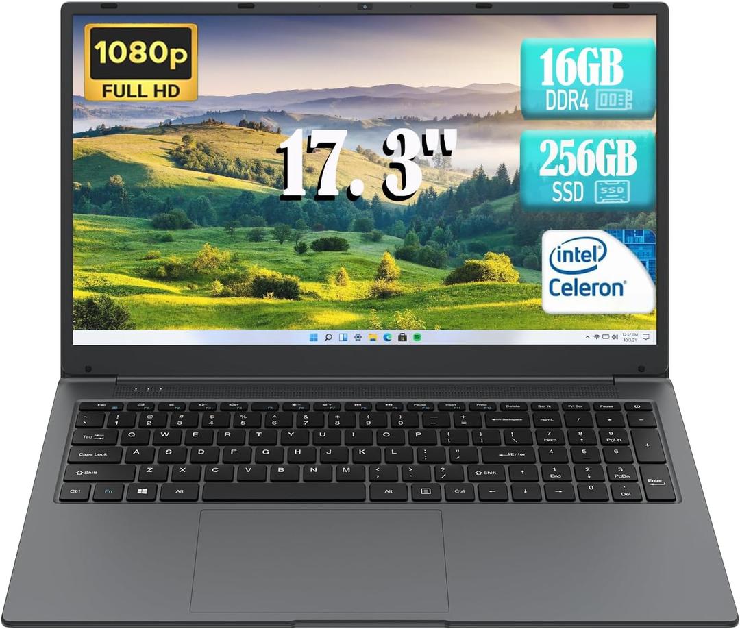 17.3'' FHD Business Laptop, Celeron Quad-Core Processor (Up to 2.9GHz), 8GB RAM 256GB SSD, Windows 11,Type-C, Wi-Fi, USB3.0, Long Battery Life for Office/Student/Home Use