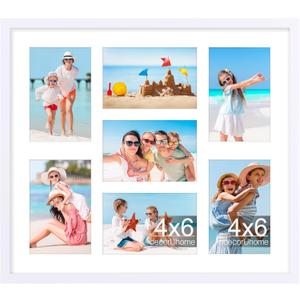 decorUhome 15x17 Picture Frames Collage Wall Decor, Display 7Pcs 4x6 Photos with Mat or 1Pcs 15x17 Unmatted, 7 4x6 Collage Picture Frames for Wall Mounting, White