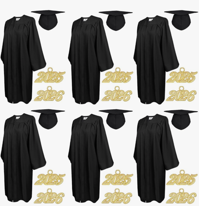 Pcs Graduation Cap and Gown with Matching Tassels 2026 2025 Year Charm for High School University