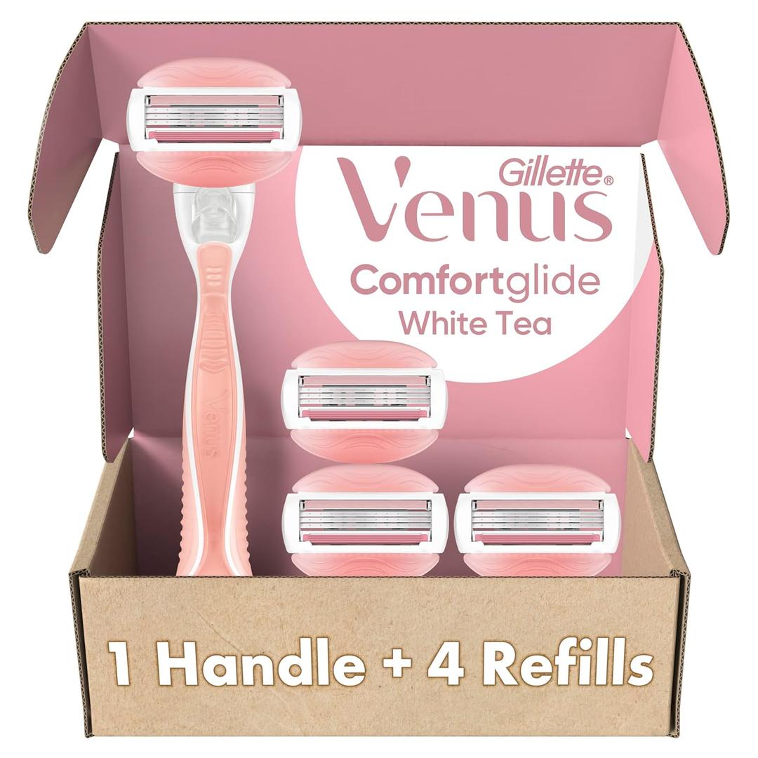 Gillette Venus ComfortGlide White Tea Women's Razor, Handle + 4 Blade Refills