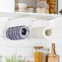 2 x Tumbler Lid Organizer Under Cabinet, Tumbler Lid Storage Hook Up to 10 Lids, Cup Lid Organizer Space Saving Tumbler Lid Hanger for Kitchen Storage, Horizontal Paper Towel Hanger (White)