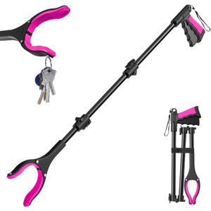 36" Grabber Reacher Tool, Foldable Reacher Grabber Pickup Tool with 360 Rotating Jaw & Two Magnets, Extra Long Trash Picker Upper Grabber, Lightweight Grabbers for Seniors, Pink
