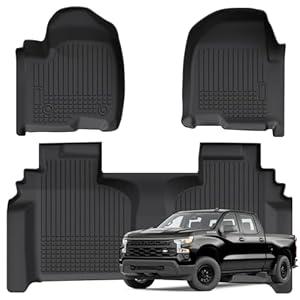 Floor Mats for 20142018 Chevy Silverado GMC Sierra 1500 2500 3500 HD Double Cab, All Weather Floor Liner for 20142018 Chevy Silverado TPE Custom Fit Car Mats Front&Rear 2 Row Mats