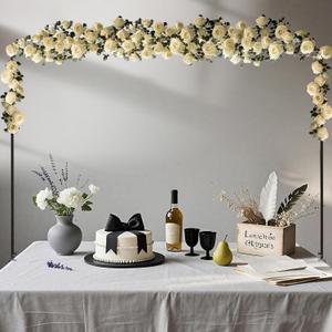 Over The Table Rod Stand with Clamps, Adjustable 46"-100'' Length 29"-55" Height Table Balloon Arch Stand for Wedding Birthday Festival Celebration Decoration, Metal Decorating Rod Hanging, Black