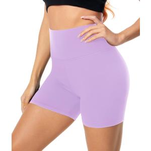 FULLSOFT High Waisted Biker Shorts for Women-5" Tummy Control Fitness Athletic Workout Running Yoga Gym Shorts (Large-X-Large, 7-light Purple)