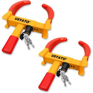 2Pcs Universal Heavy Duty Wheel Lock - Anti Theft Trailer Lock & Car Boot, Adjustable Security Tire 11.4" for Trailers, Cars, Golf Cart, ATV, SUV, RV, Boat, Camper, Motorcycle,6 Keys,Yellow+Red