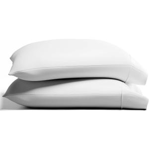 TEXAS LINEN CO. 100% Organic Cotton Percale Pillow Cases Standard/Queen Size Set of 2 - Percale Pillowcases Standard/Queen, Soft Cooling Pillow Cases for Sleeping, Cotton Pillow Covers - White