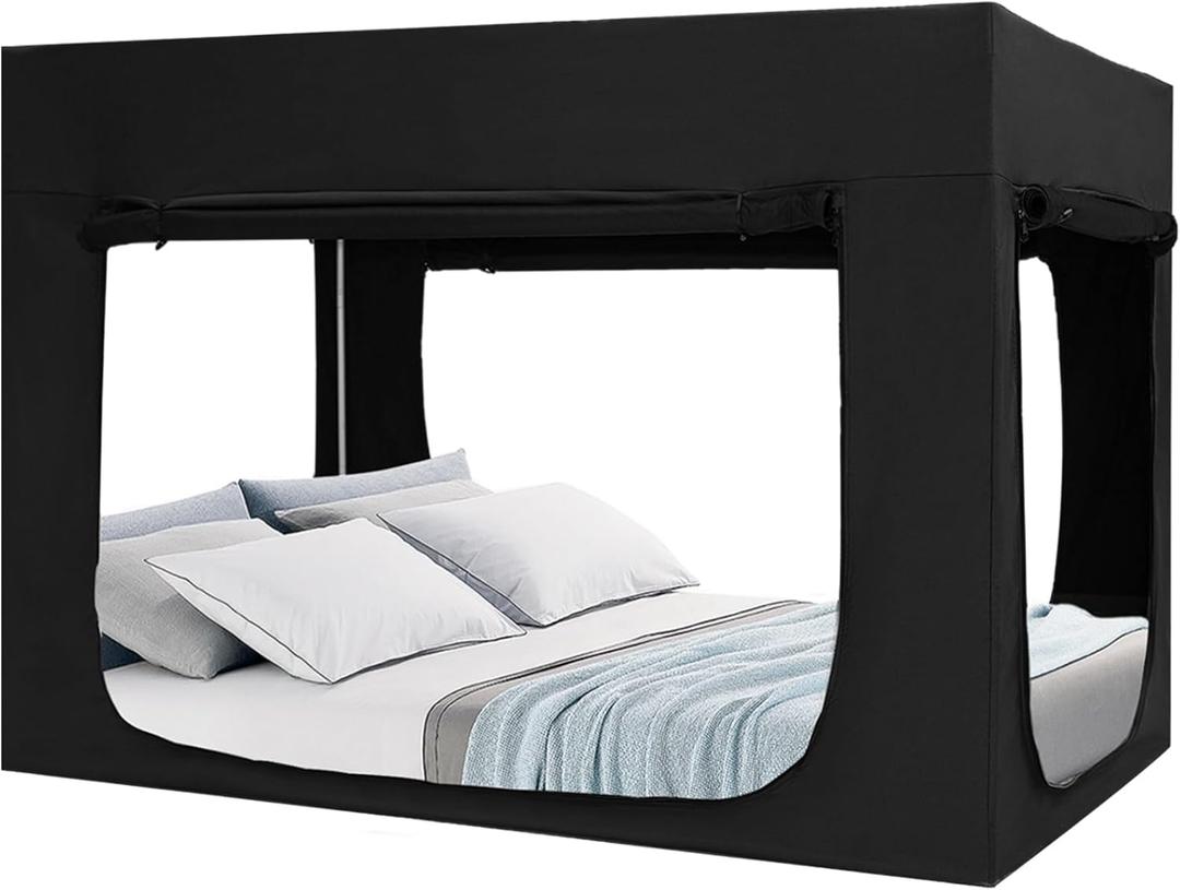 Quinnsus Bed Tent Bed Canopy Twin Size Tents for Adult and Kids - Portable Sleeping Bed Tents 80% Blackout with 4 Doors Breathable Private Space Tents(Mattress Not Included)