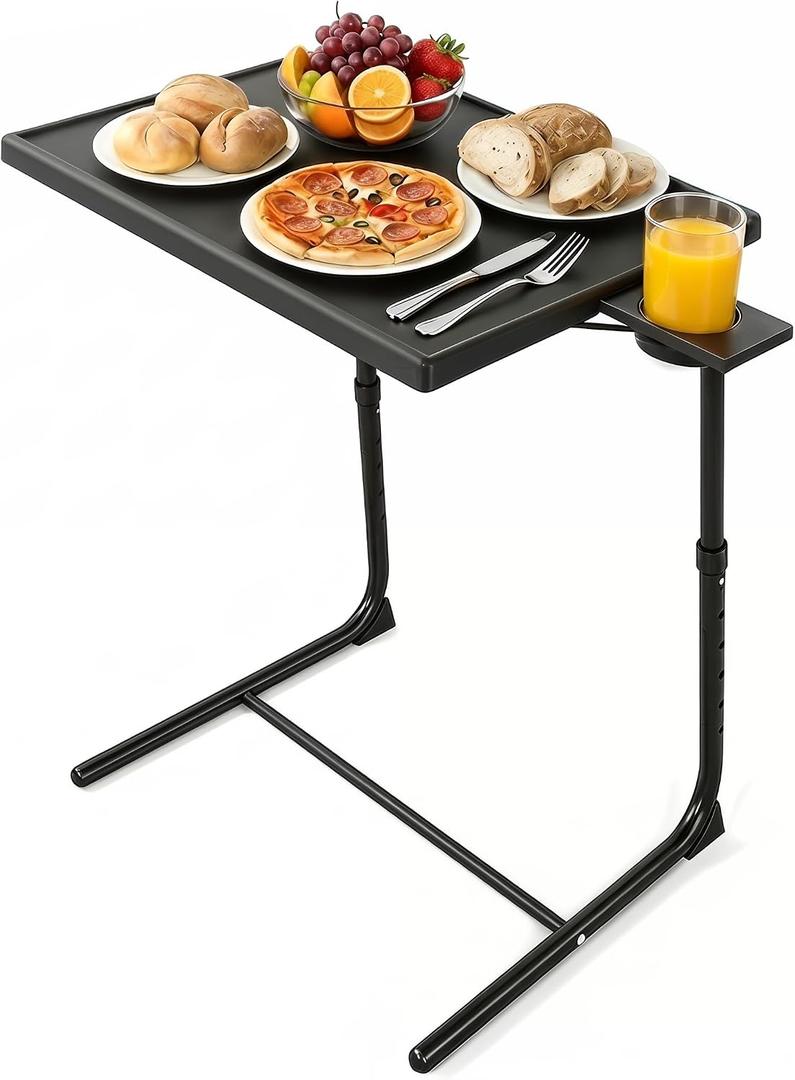 TV Tray Table, TV Tray with 6 Height & 3 Tilt Adjustments, Black, 1pcs
