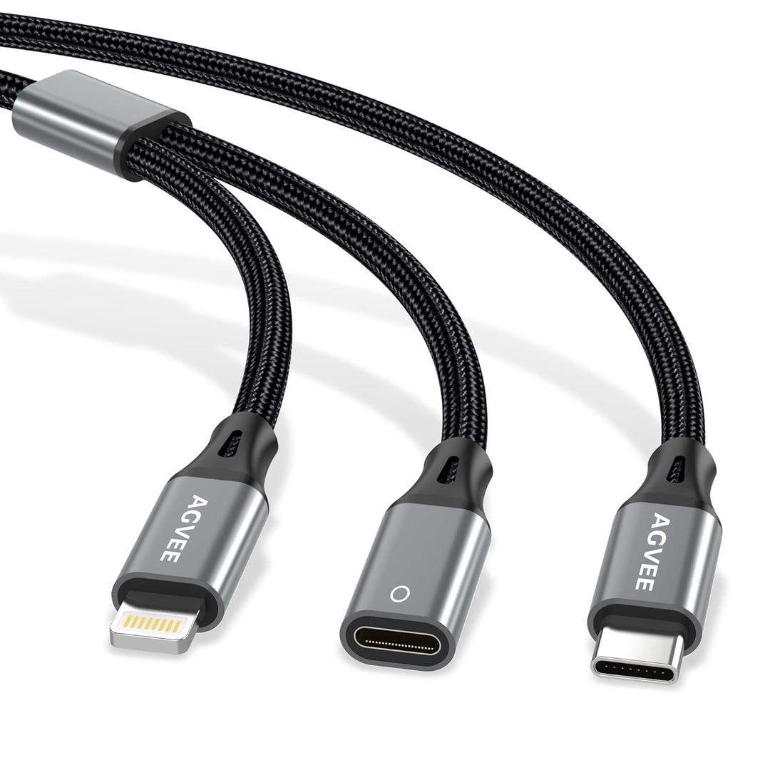 AGVEE 5ft USB-C Male to Lightning Female Charging Adapter Cable for Apple Pencil 1st Generation, 2 in 1 Charger Cord Enables Apple Pencil Pen 1st Gen Match iPad 10, Dark Gray