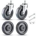 5 inch Swivel Caster Wheels with Dual Locking, 4 Pack 5-inch Wheels for Cart, Shopping Cart Caster Wheel with Bolts Perfect for Retail Store (Grey)