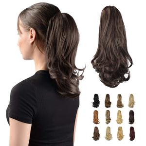 Sofeiyan 13" Ponytail Extension Long Curly Ponytail Clip in Claw Hair Extension Natural Looking Synthetic Hairpiece for Women, Dark Brown